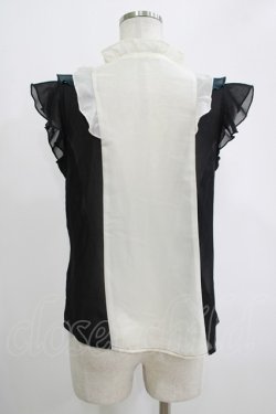 画像3: axes femme / 配色フリルノースリブラウス M オフ/ブラック/グリーン H-25-11-06-051-AX-BL-NS-ZH