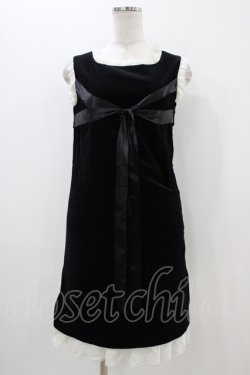 画像1: Jane Marple / リボン別珍ノースリーブドレス  黒 H-25-11-06-1034-JM-OP-KB-ZH