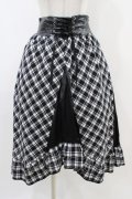 LISTEN FLAVOR / コルセット風切り替えレースアップスカート  ブラックチェック H-25-11-06-1038-PU-SK-KB-ZH