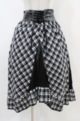 LISTEN FLAVOR / コルセット風切り替えレースアップスカート  ブラックチェック H-25-11-06-1038-PU-SK-KB-ZH