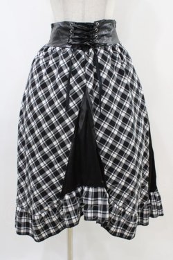 画像1: LISTEN FLAVOR / コルセット風切り替えレースアップスカート  ブラックチェック H-25-11-06-1038-PU-SK-KB-ZH
