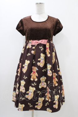 画像1: Emily Temple cute / MILKY TEDDYパフスリーブワンピース  ブラウン H-25-11-06-1022-ET-OP-KB-ZH