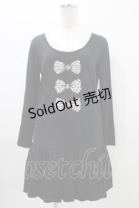 Emily Temple cute / リボンプリントカットワンピース  ブラック H-25-11-06-1025-ET-OP-KB-ZH