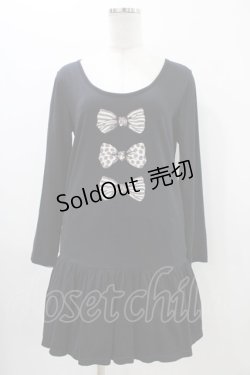 画像1: Emily Temple cute / リボンプリントカットワンピース  ブラック H-25-11-06-1025-ET-OP-KB-ZH