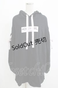 Honey Cinnamon / レースアップパーカーワンピース M ブラック H-25-11-06-069-LO-OP-NS-ZH