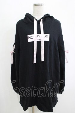 画像1: Honey Cinnamon / レースアップパーカーワンピース M ブラック H-25-11-06-069-LO-OP-NS-ZH