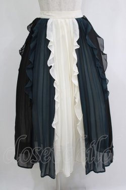 画像1: axes femme / 配色フリル×プリーツスカート Free オフ/ブラック/グリーン H-25-11-06-023-AX-SK-NS-ZH