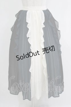 画像1: axes femme / 配色フリル×プリーツスカート Free オフ/ブラック/グリーン H-25-11-06-023-AX-SK-NS-ZH