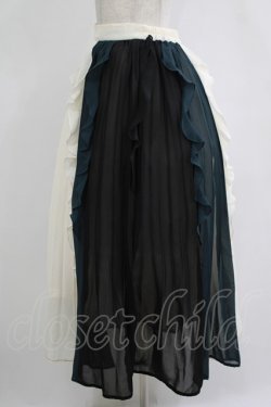 画像2: axes femme / 配色フリル×プリーツスカート Free オフ/ブラック/グリーン H-25-11-06-023-AX-SK-NS-ZH