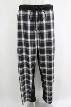 画像1: Ozz conte / チェック切替サイドジップパンツ  黒 H-25-11-07-027-OO-PA-KB-ZH