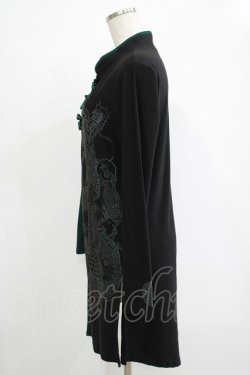 画像2: Qutie Frash / チャイナアシメカットソー  黒×緑 H-25-11-07-034-QU-TO-KB-ZH