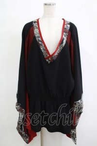 Qutie Frash / リボン帯付き着物チュニック  黒×赤 H-25-11-07-036-QU-TO-KB-ZH