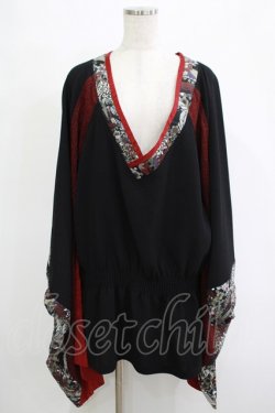 画像1: Qutie Frash / リボン帯付き着物チュニック  黒×赤 H-25-11-07-036-QU-TO-KB-ZH