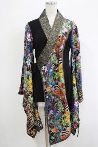 Qutie Frash / 着物カーディガン  ネオン（ブラック×カーキパイピング） H-25-11-07-037-QU-TO-KB-ZH