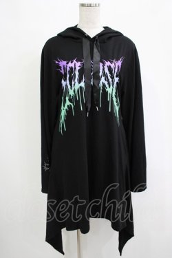 画像1: LISTEN FLAVOR / メタルロゴヘムラインパーカーワンピース  ブラック H-25-11-07-038-PU-OP-KB-ZH