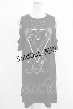 画像1: 【SALE】LISTEN FLAVOR / 黒薔薇の堕天使オープンショルダーレースアップワンピース  ブラック H-25-11-07-039-PU-TO-KB-ZT455
