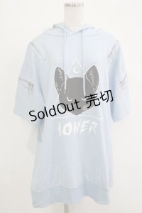 LISTEN FLAVOR / ミステリーキャットジップデザインパーカー  ライトブルー H-25-11-07-040-PU-TO-KB-ZH