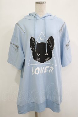 画像1: LISTEN FLAVOR / ミステリーキャットジップデザインパーカー  ライトブルー H-25-11-07-040-PU-TO-KB-ZH