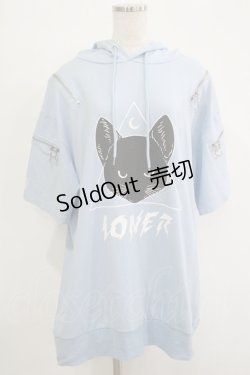 画像1: LISTEN FLAVOR / ミステリーキャットジップデザインパーカー  ライトブルー H-25-11-07-040-PU-TO-KB-ZH