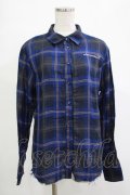 elements,H / ダメージチェックシャツ  青 H-25-11-07-045-PU-BL-KB-ZH