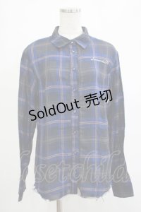 elements,H / ダメージチェックシャツ  青 H-25-11-07-045-PU-BL-KB-ZH