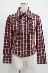 PEACE NOW / チェックフリルブラウス  赤 H-25-11-07-049-PU-BL-KB-ZH