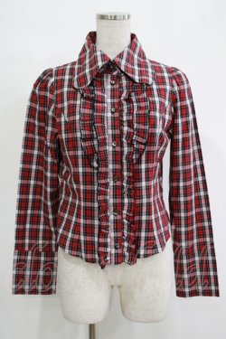 画像1: PEACE NOW / チェックフリルブラウス  赤 H-25-11-07-049-PU-BL-KB-ZH