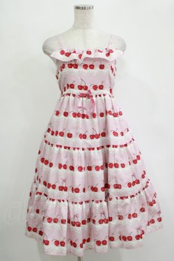 画像1: Shirley Temple / チェリースカラップレースプリントジャンパースカート  ピンク H-25-11-07-006-ET-OP-KB-ZH
