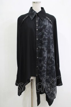 画像1: Ozz Croce / プリント切替アシメシャツ  黒 H-25-11-07-052-OO-BL-KB-ZH