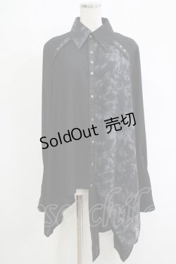 画像1: Ozz Croce / プリント切替アシメシャツ  黒 H-25-11-07-052-OO-BL-KB-ZH