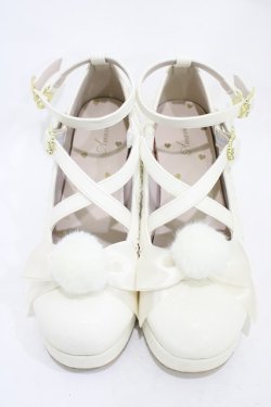 画像1: Amavel / ファーぽんリボン付クロスパンプス L オフ H-25-11-07-1001-CA-SH-NS-ZH