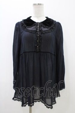 画像1: Cherir la femme / ベルベット襟ブラウス M ブラック H-25-11-07-1056-LO-BL-NS-ZH