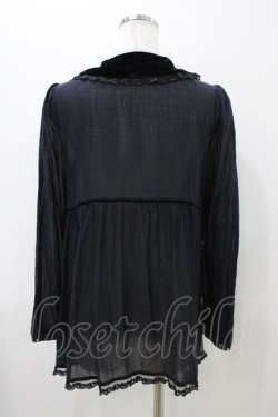 画像2: Cherir la femme / ベルベット襟ブラウス M ブラック H-25-11-07-1056-LO-BL-NS-ZH