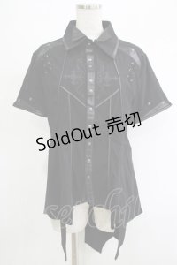 Ozz Croce / ダブルカラー刺繍ブラウス  黒 H-25-11-07-053-OO-BL-KB-ZH