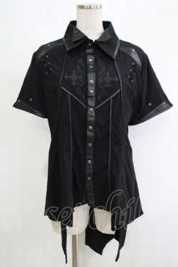 画像1: Ozz Croce / ダブルカラー刺繍ブラウス  黒 H-25-11-07-053-OO-BL-KB-ZH