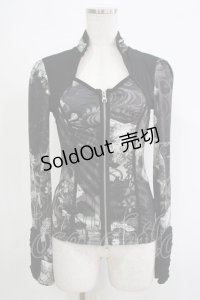 Ozz oneste / フロントZIPチャイナボタントップス  黒 H-25-11-07-055-OO-TO-KB-ZH