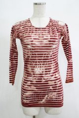 Jean Paul GAULTIER / ボーダー切替ガーゴイルパワーネットカットソー S 茶 H-25-11-07-062-GO-TO-KB-ZH