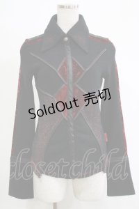 Ozz On / 異素材切替ニットソーシャツ  黒×赤 H-25-11-07-065-OO-BL-KB-ZH