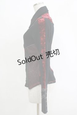 画像2: Ozz On / 異素材切替ニットソーシャツ  黒×赤 H-25-11-07-065-OO-BL-KB-ZH