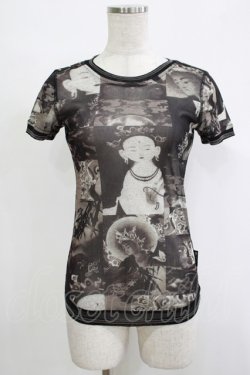 画像1: OZZ STOCK / 総柄メッシュトップス  黒 H-25-11-07-068-OO-TO-KB-ZH