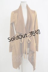 Ozz oneste / リブ切替ロングニットソーカーディガン  茶 H-25-11-07-069-OO-TO-KB-ZH