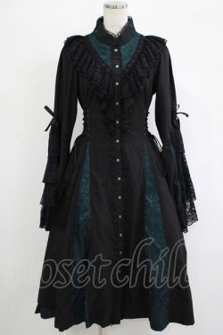 画像1: Ozz oneste / Dark Wizard 姫袖ワンピース  ブラック×グリーン H-25-11-07-008-OO-OP-KB-ZH