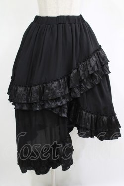 画像1: Qutie Frash / ジャガード3段フリルロングスカート  黒 H-25-11-07-011-QU-SK-KB-ZH