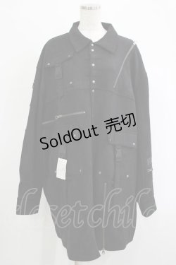 画像1: Ozz conte / バックプリントZIPラインジャケット  黒 H-25-11-07-015-OO-JA-KB-ZH