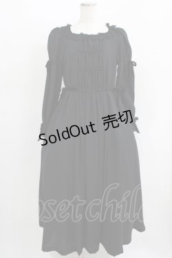 画像1: Moi-meme-Moitie / 別珍リボンロングワンピース 9 ブラック×ブラックリボン H-25-11-08-001-MO-OP-KB-ZH