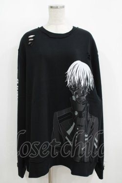 画像1: QOOZA / 東京喰種×QOOZA金木研 ダメージスウェット  ブラック H-25-11-08-045-PU-TO-KB-ZH