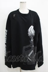 QOOZA / 東京喰種×QOOZA金木研 ダメージスウェット  ブラック H-25-11-08-047-PU-TO-KB-ZH