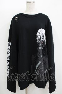 QOOZA / 東京喰種×QOOZA金木研 ダメージスウェット  ブラック H-25-11-08-048-PU-TO-KB-ZH