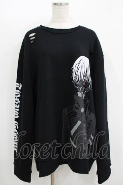 画像1: QOOZA / 東京喰種×QOOZA金木研 ダメージスウェット  ブラック H-25-11-08-048-PU-TO-KB-ZH