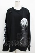 QOOZA / 東京喰種×QOOZA金木研 ダメージスウェット  ブラック H-25-11-08-049-PU-TO-KB-ZH